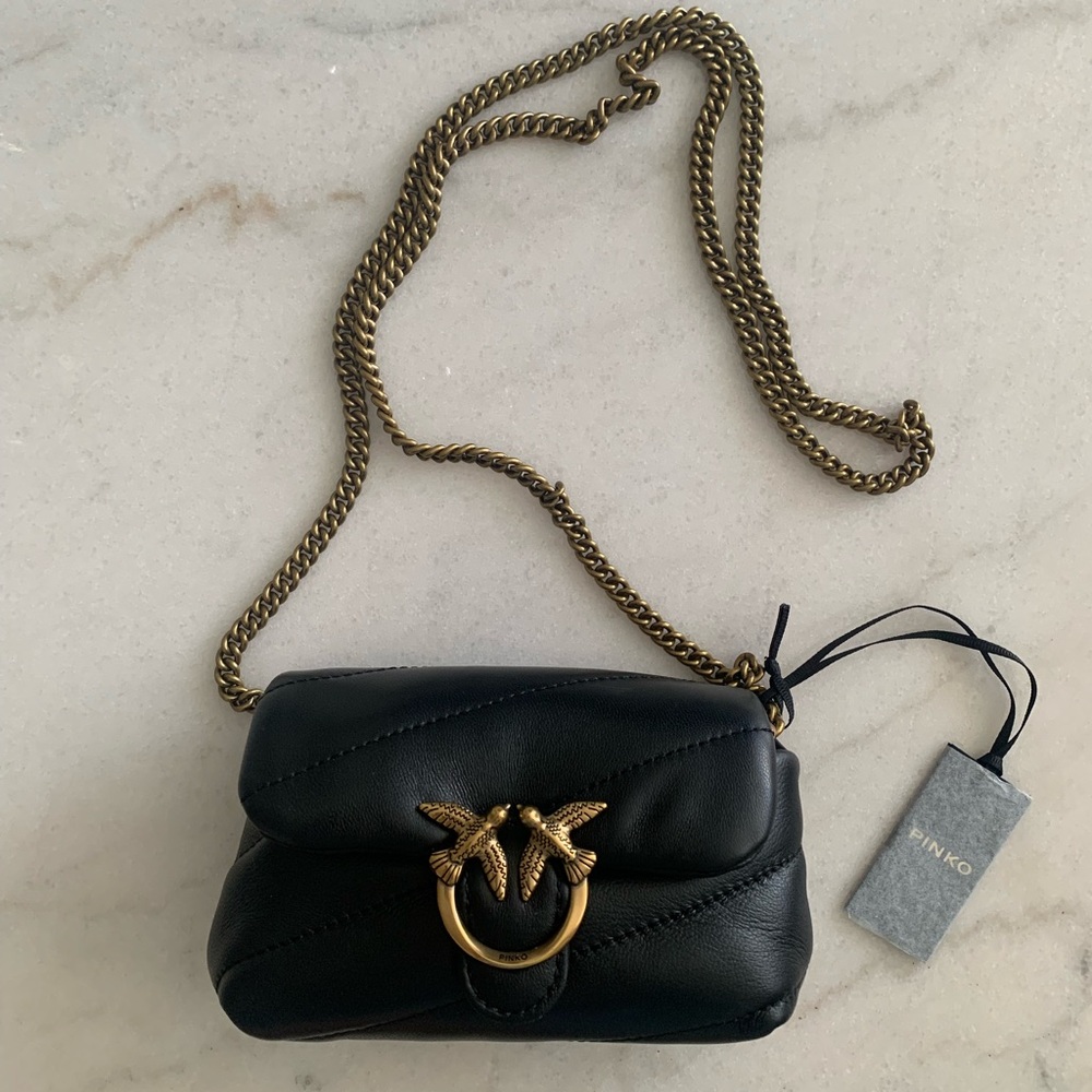 Pinko Micro Love Bag Puff Black Leather Shoulder Bag like new